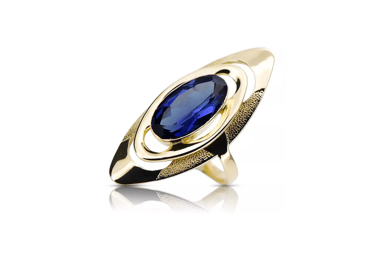 Sapphire 14K Yellow gold Ring Vintage style vrc189y